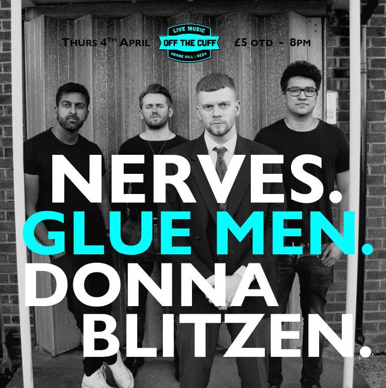 Punk Rock band Nerves playing at Off the Cuff, London on 4 April 2019. Josh Upil, Jack Cosson, Jack, Mike Wood